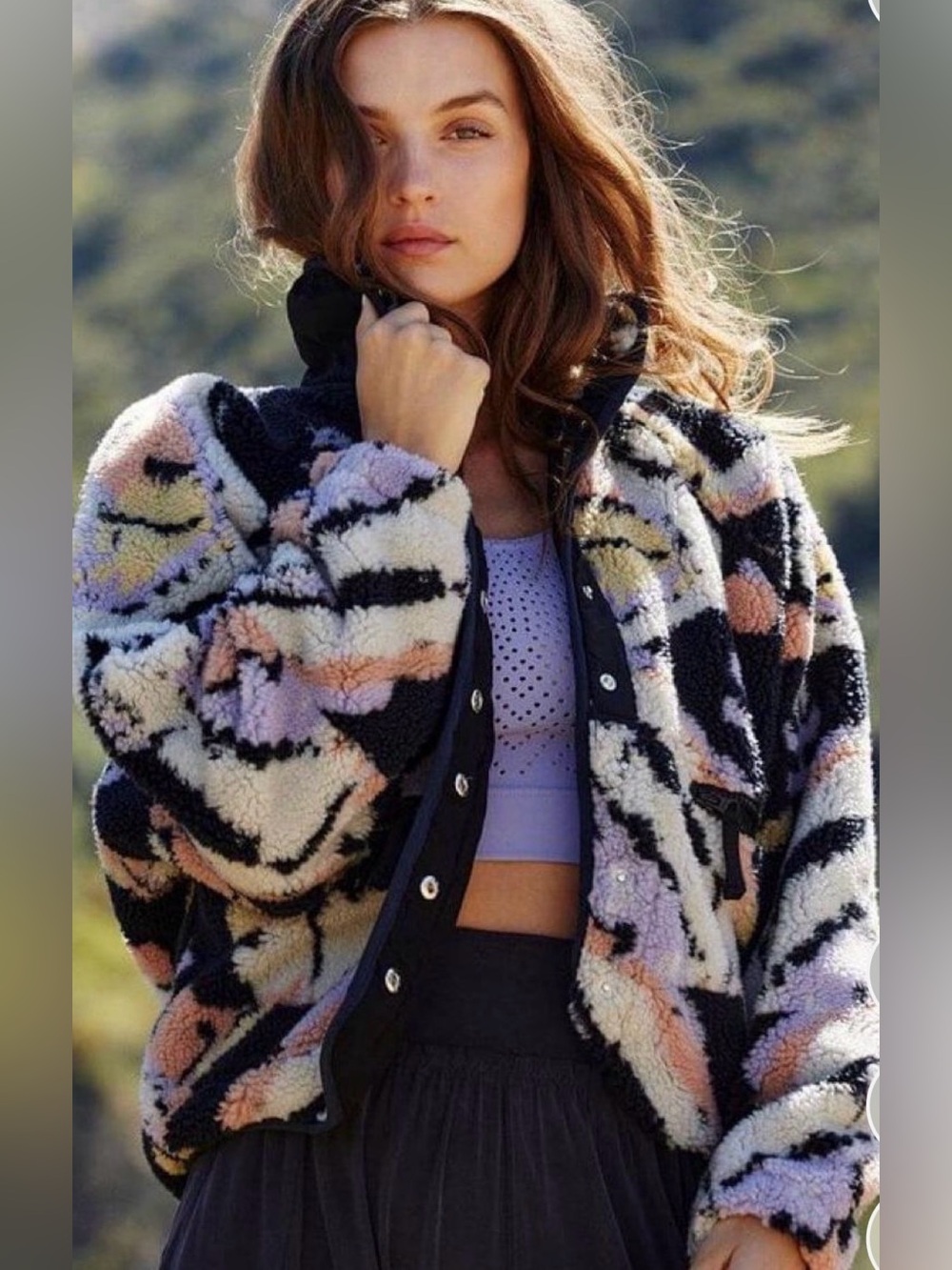FP Movement by Free People Pastel Multi-Color Sherpa Snap Jacket SZ LG